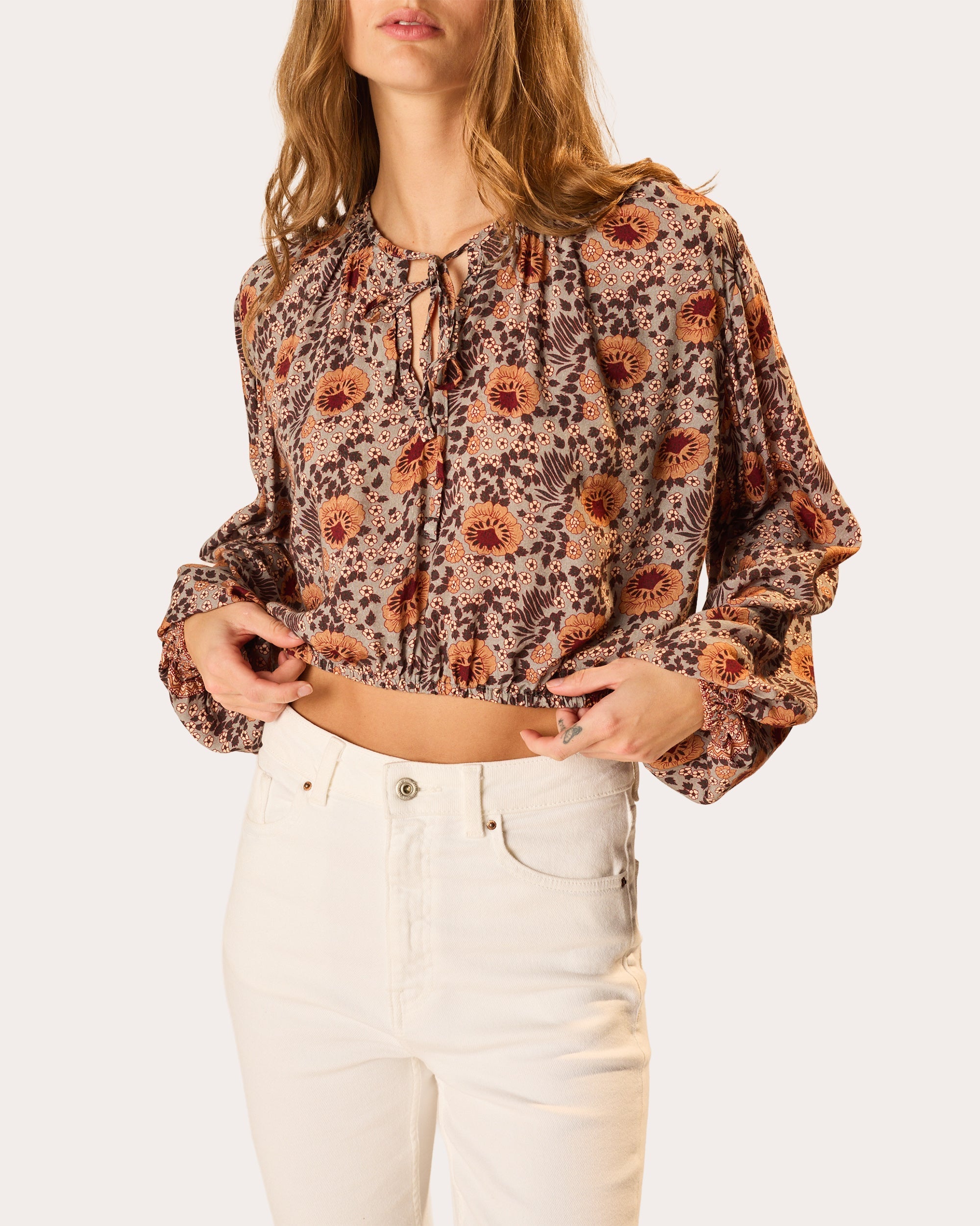 Amelia Floral Tie-Neck Crop Top