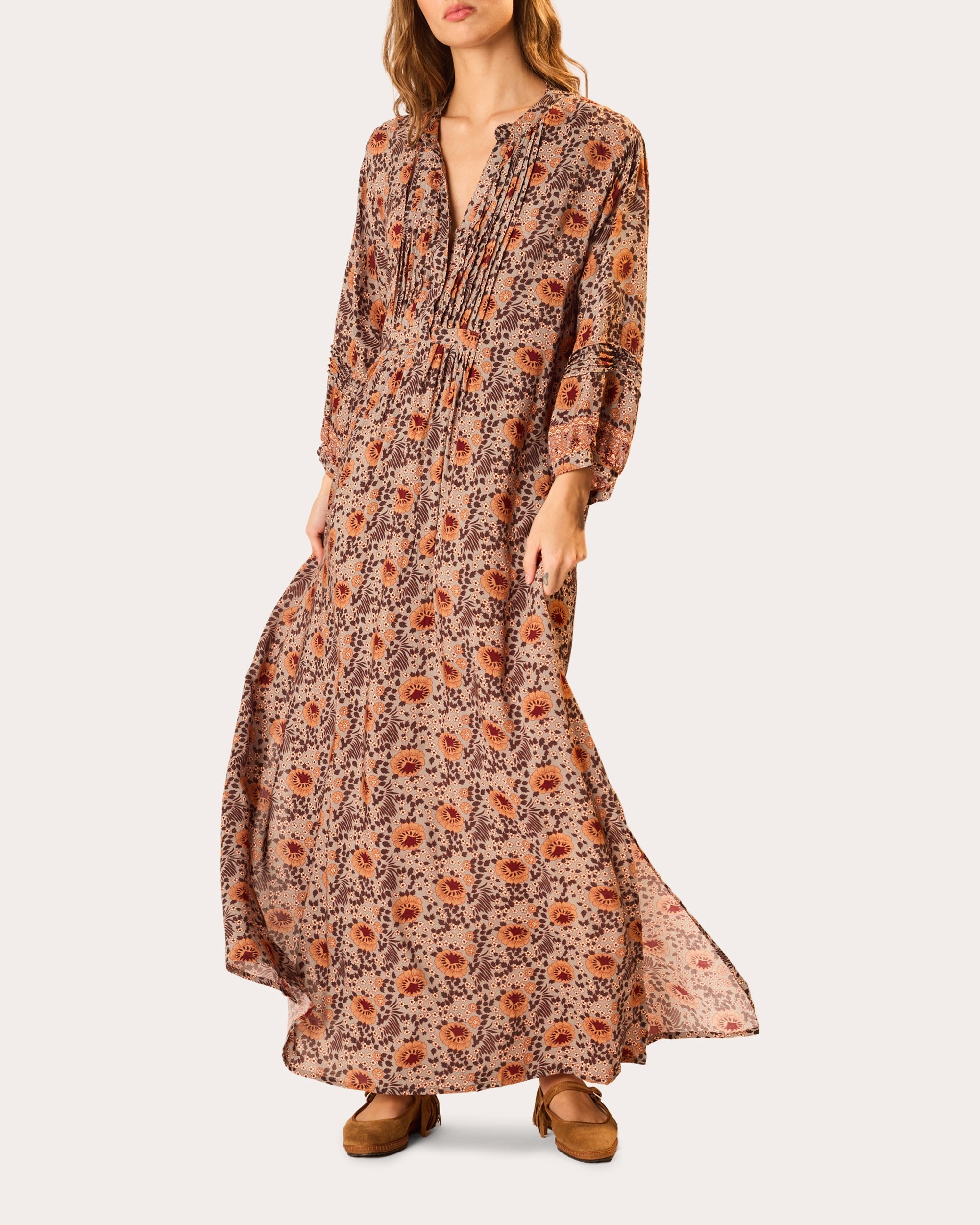 Sammie Floral Pleated Button-Front Maxi Dress