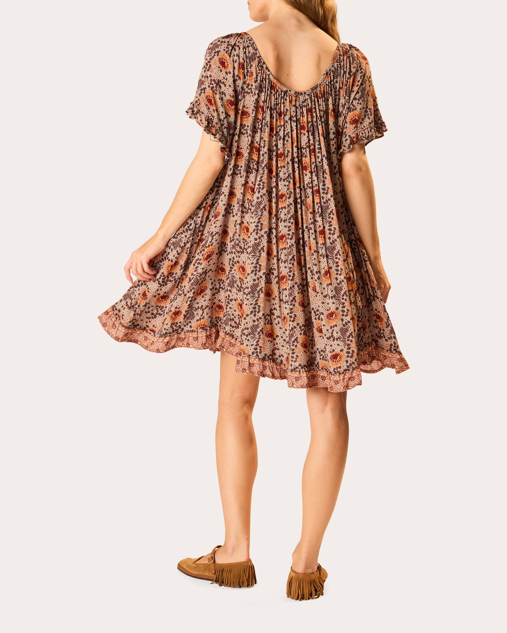 Marina Floral Gathered Ruffle Mini Dress