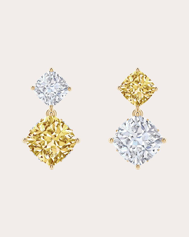 Yellow & White Diamond Small Orient Express Drop Earrings