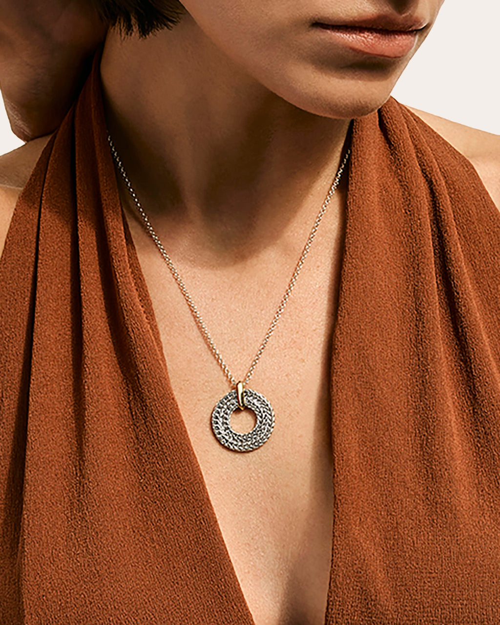 Two-Tone Icon Link Pendant Necklace
