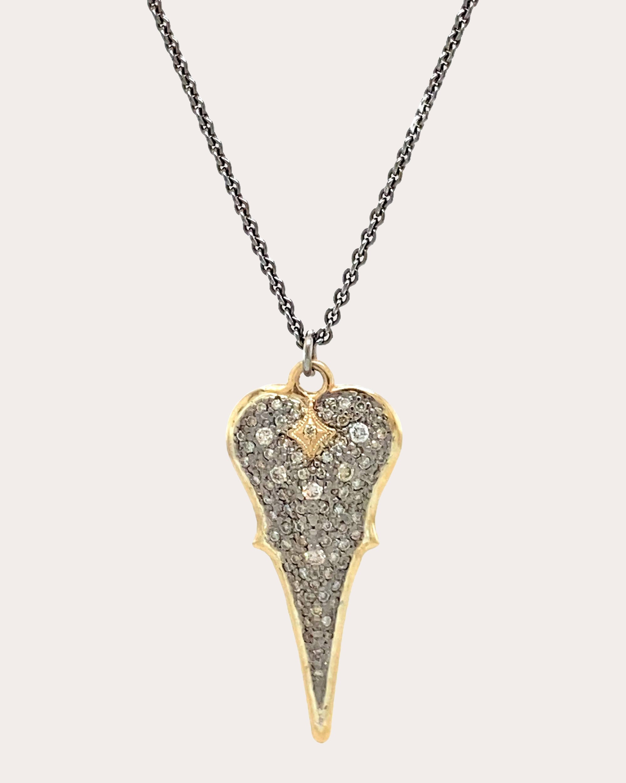 Diamond Two-Tone Blackened Heart Shield Pendant Necklace