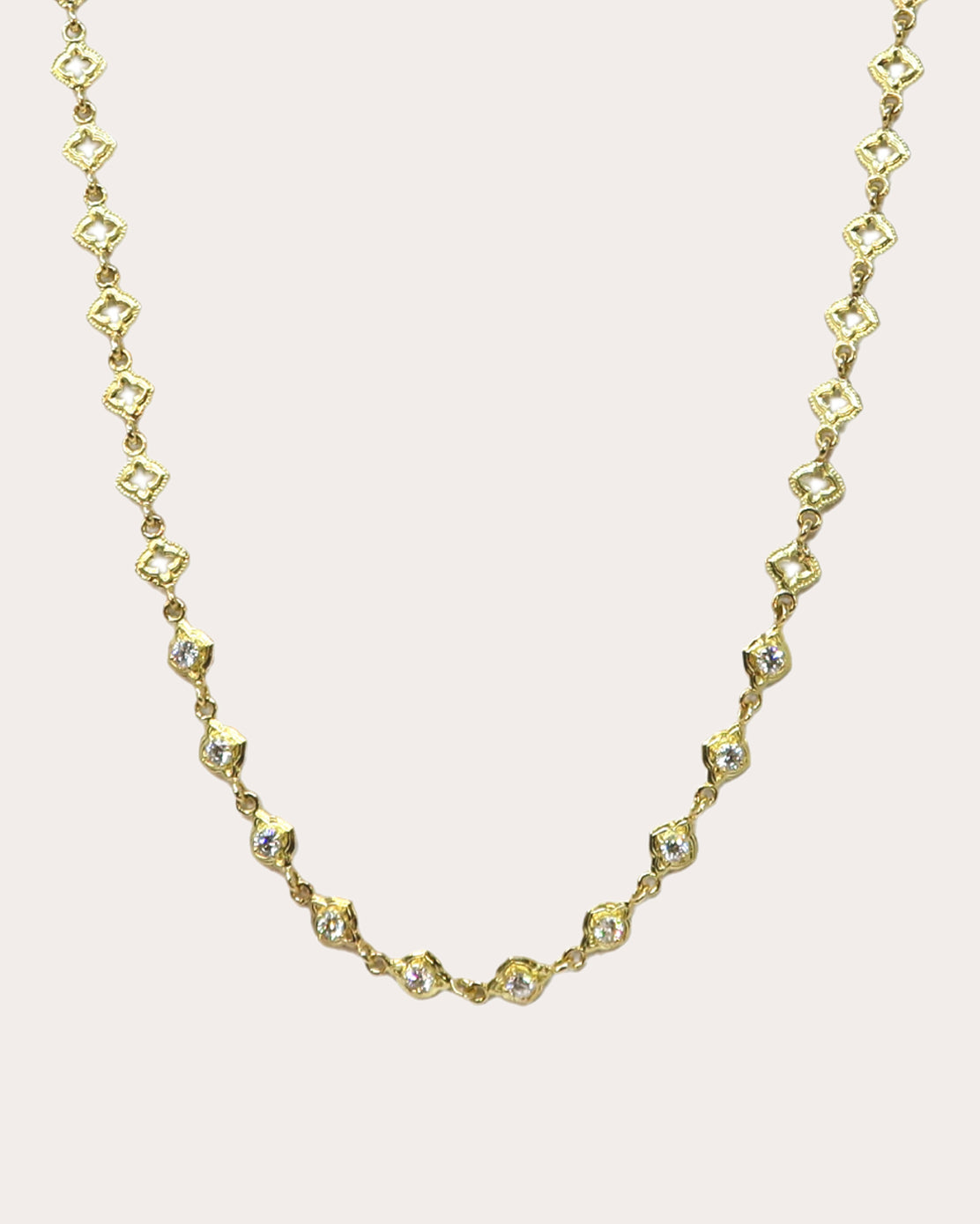 Diamond & 18k Gold Scroll Station Necklace