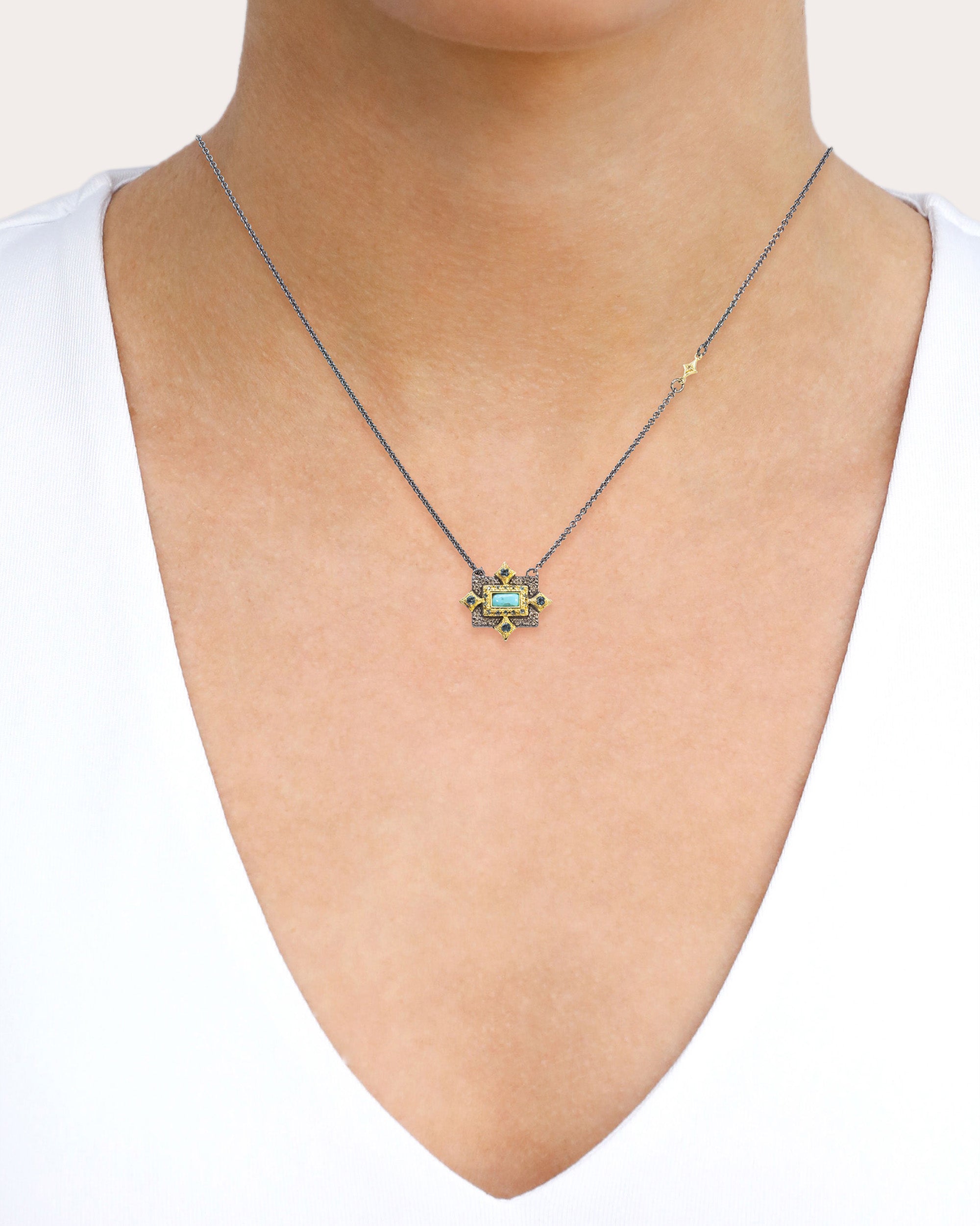 Turquoise & Topaz Blackened Crivelli Pendant Necklace