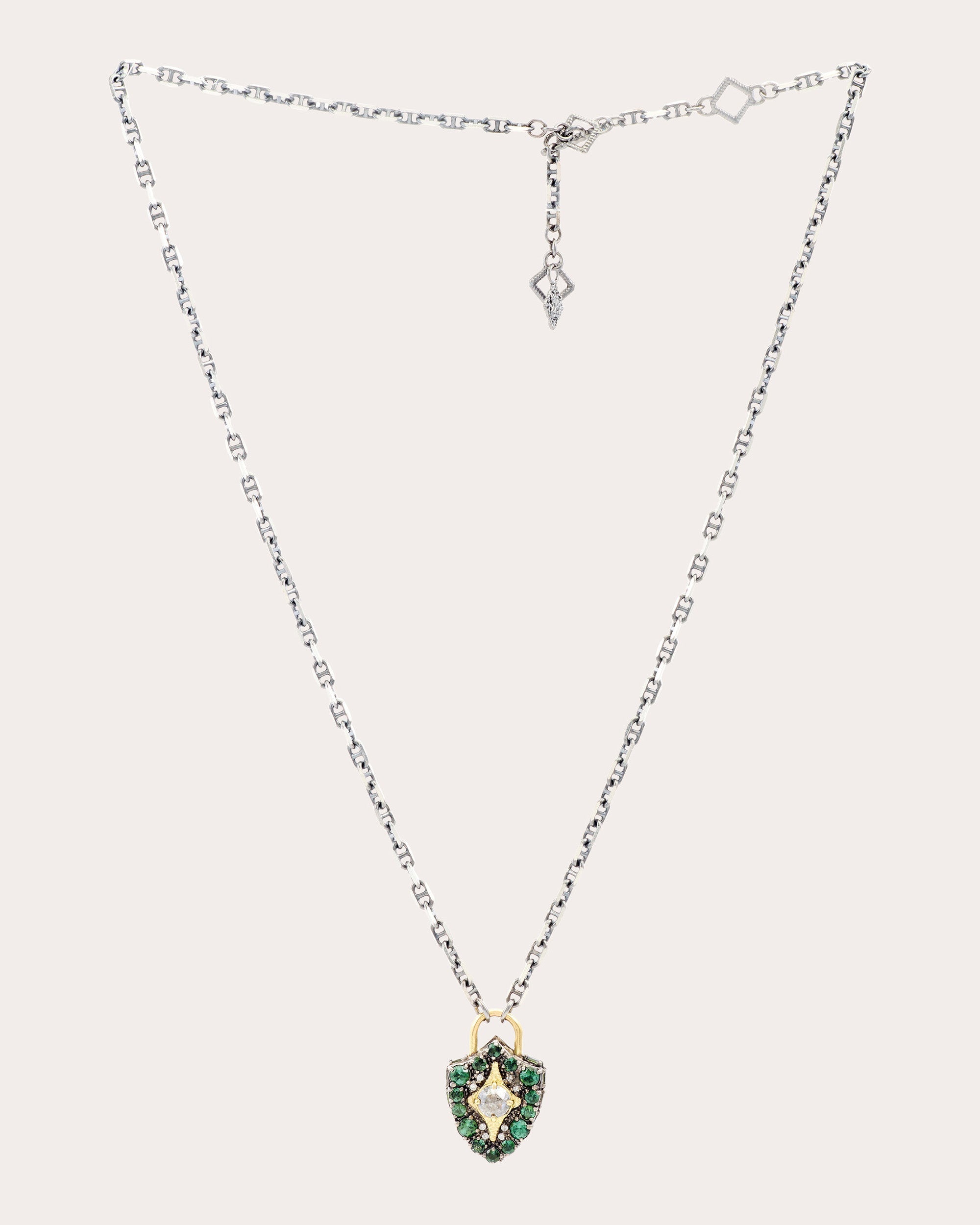 Tourmaline & Diamond Two-Tone Padlock Pendant Necklace