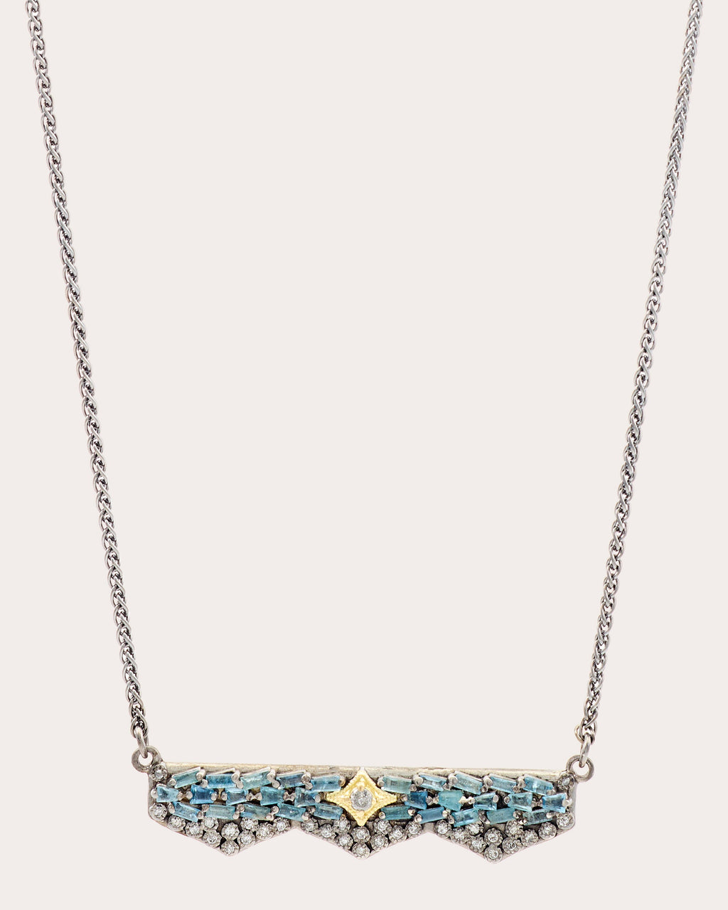 Aquamarine & Diamond Two-Tone Crivelli Bar Necklace