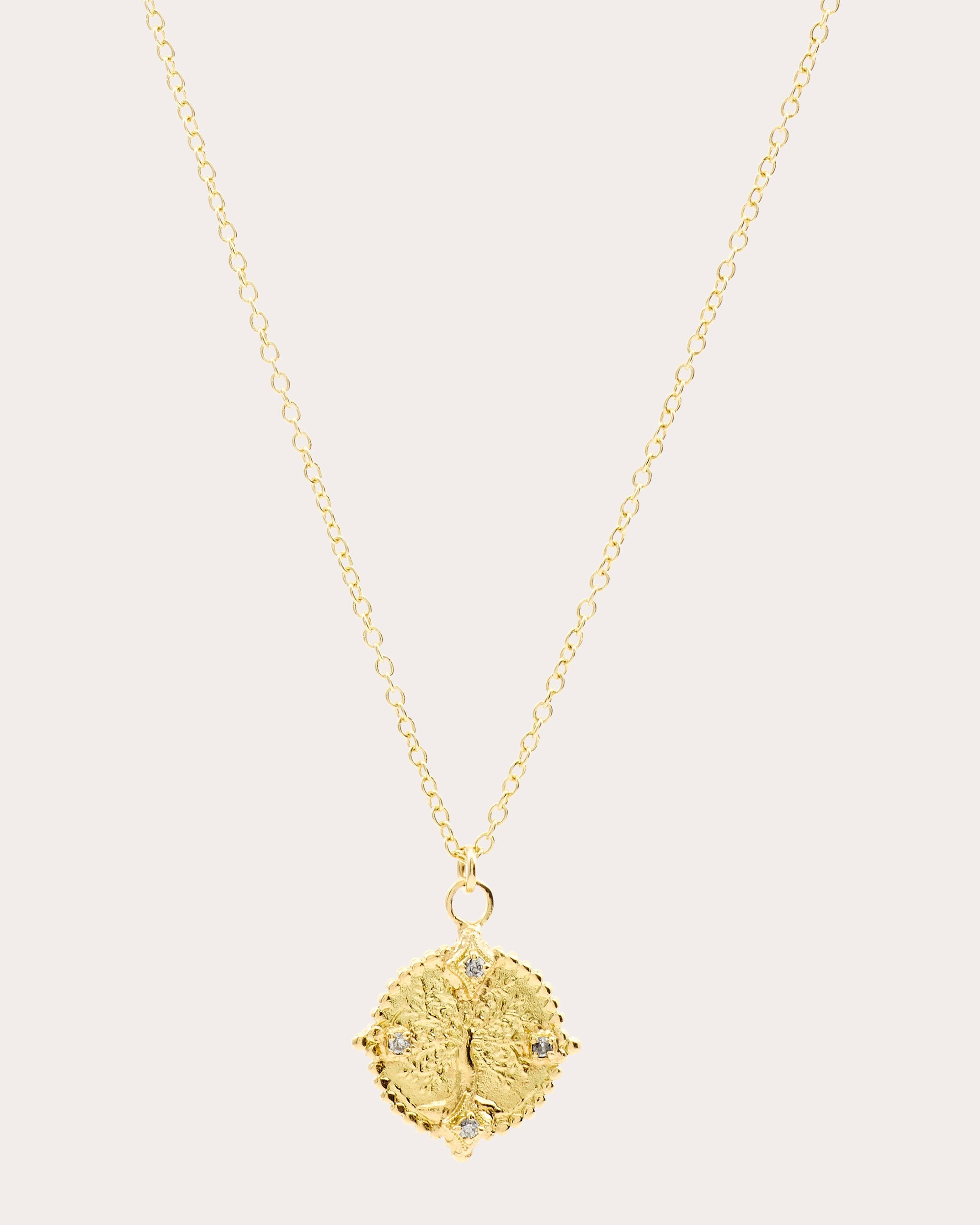 Diamond & 18k Gold Coin Medallion Pendant Necklace