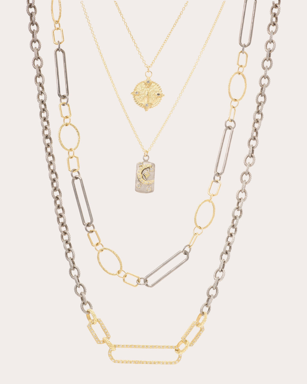 Diamond & 18k Gold Coin Medallion Pendant Necklace