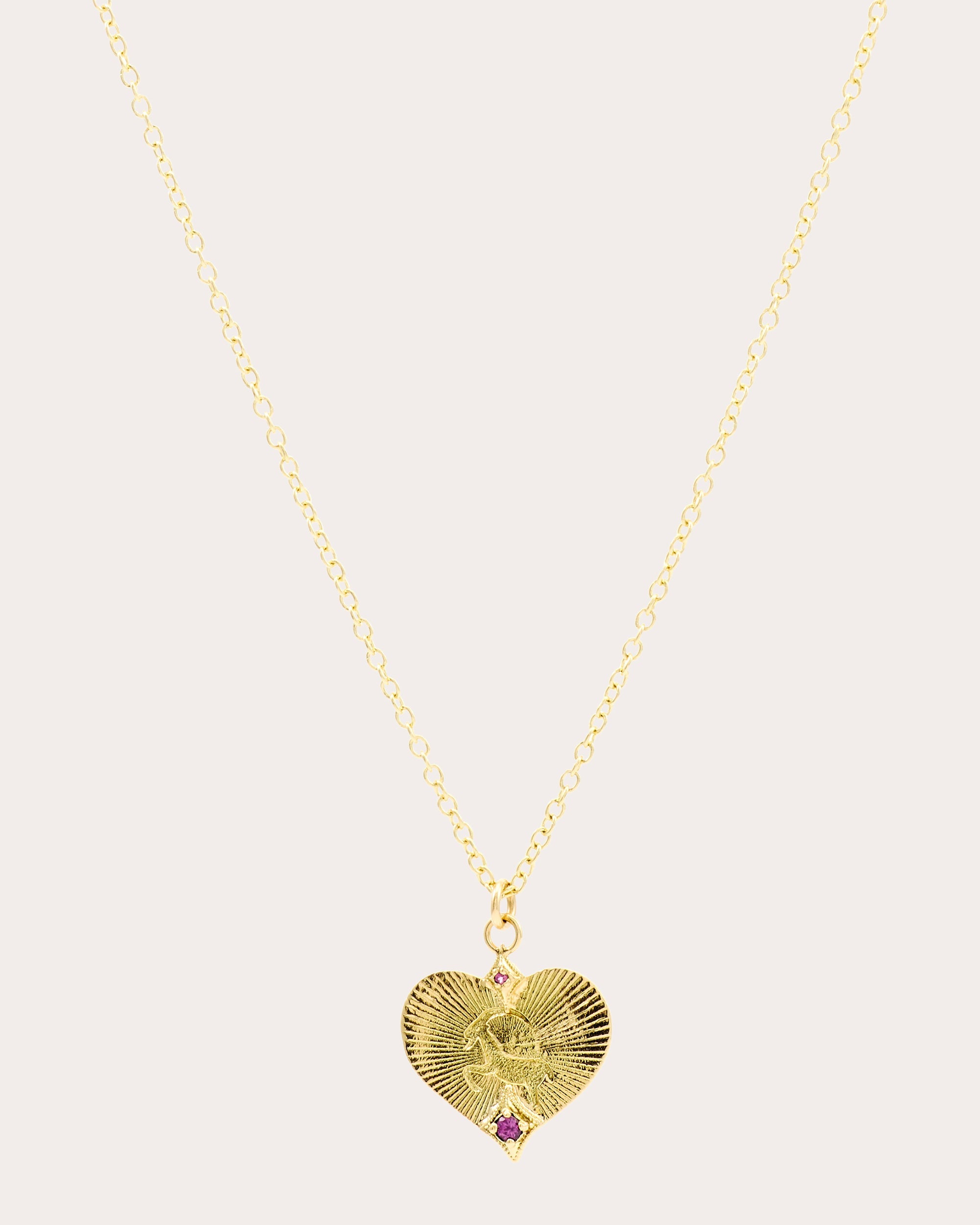 Rhodolite & 18k Gold Grooved Heart Pendant Necklace