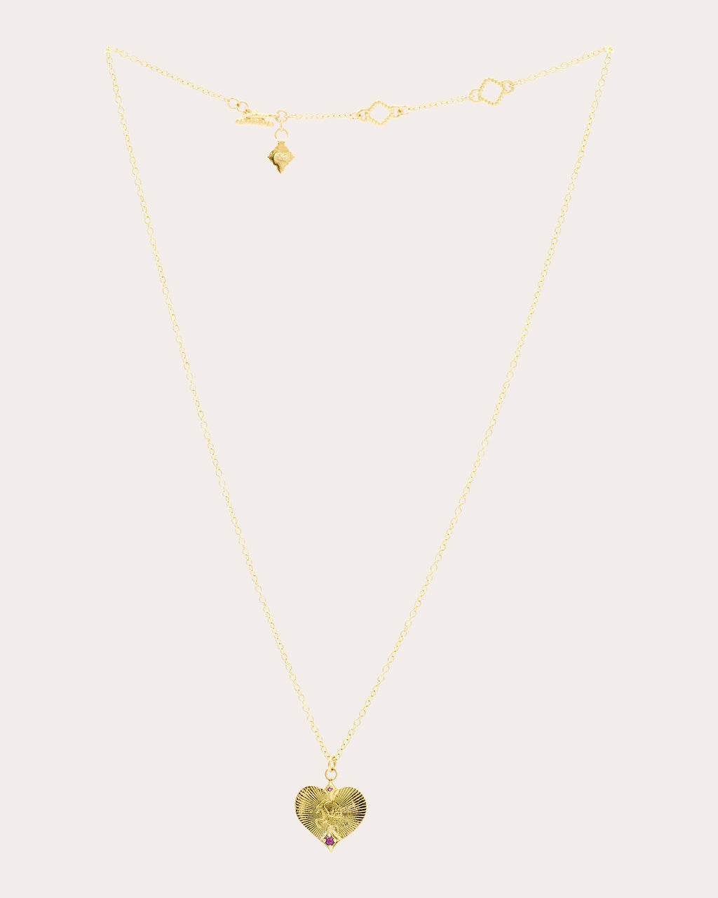 Rhodolite & 18k Gold Grooved Heart Pendant Necklace