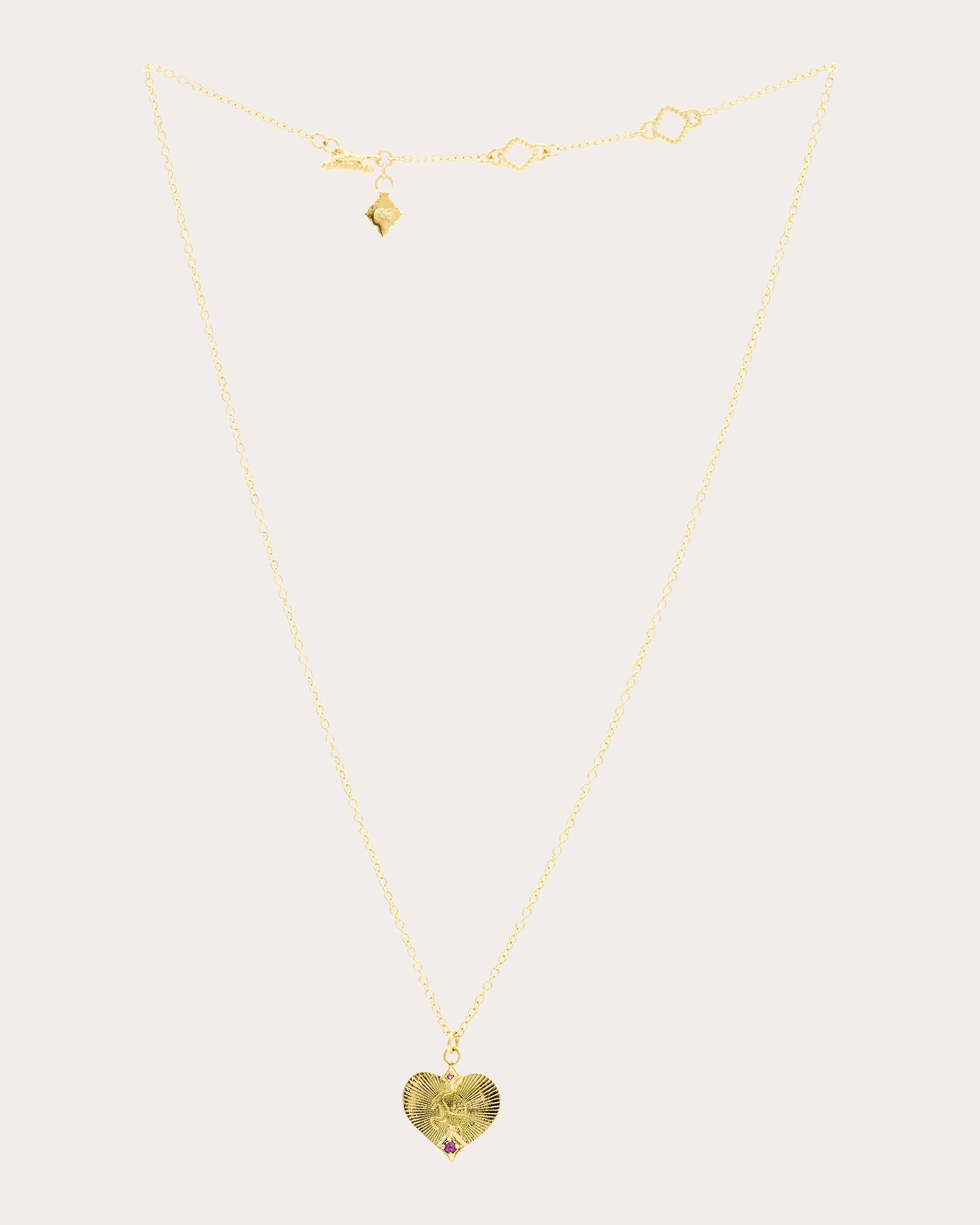 Rhodolite & 18k Gold Grooved Heart Pendant Necklace