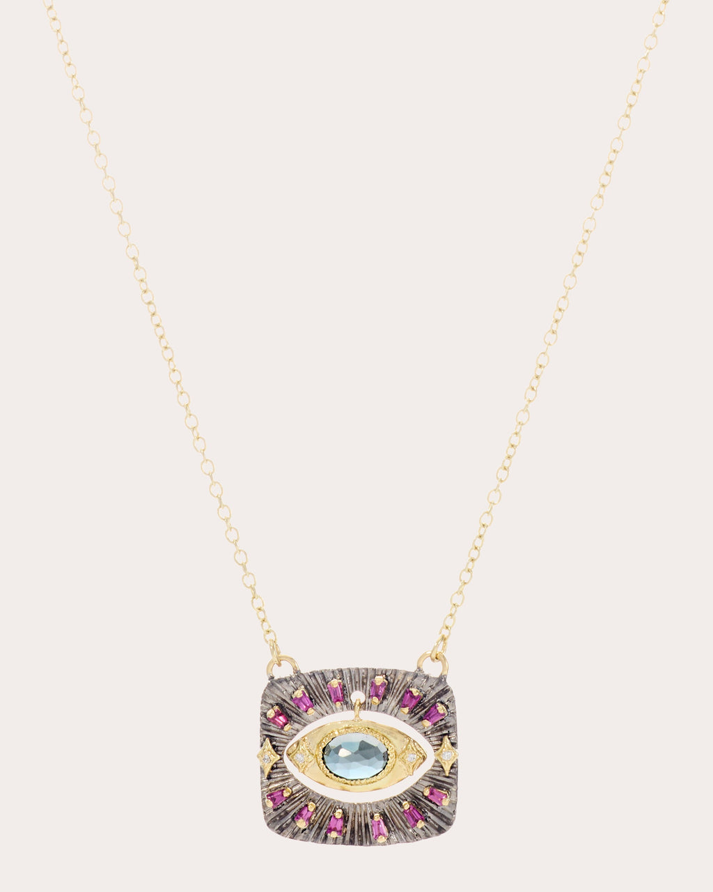 Topaz & Iolite Two-Tone Evil Eye Pendant Necklace