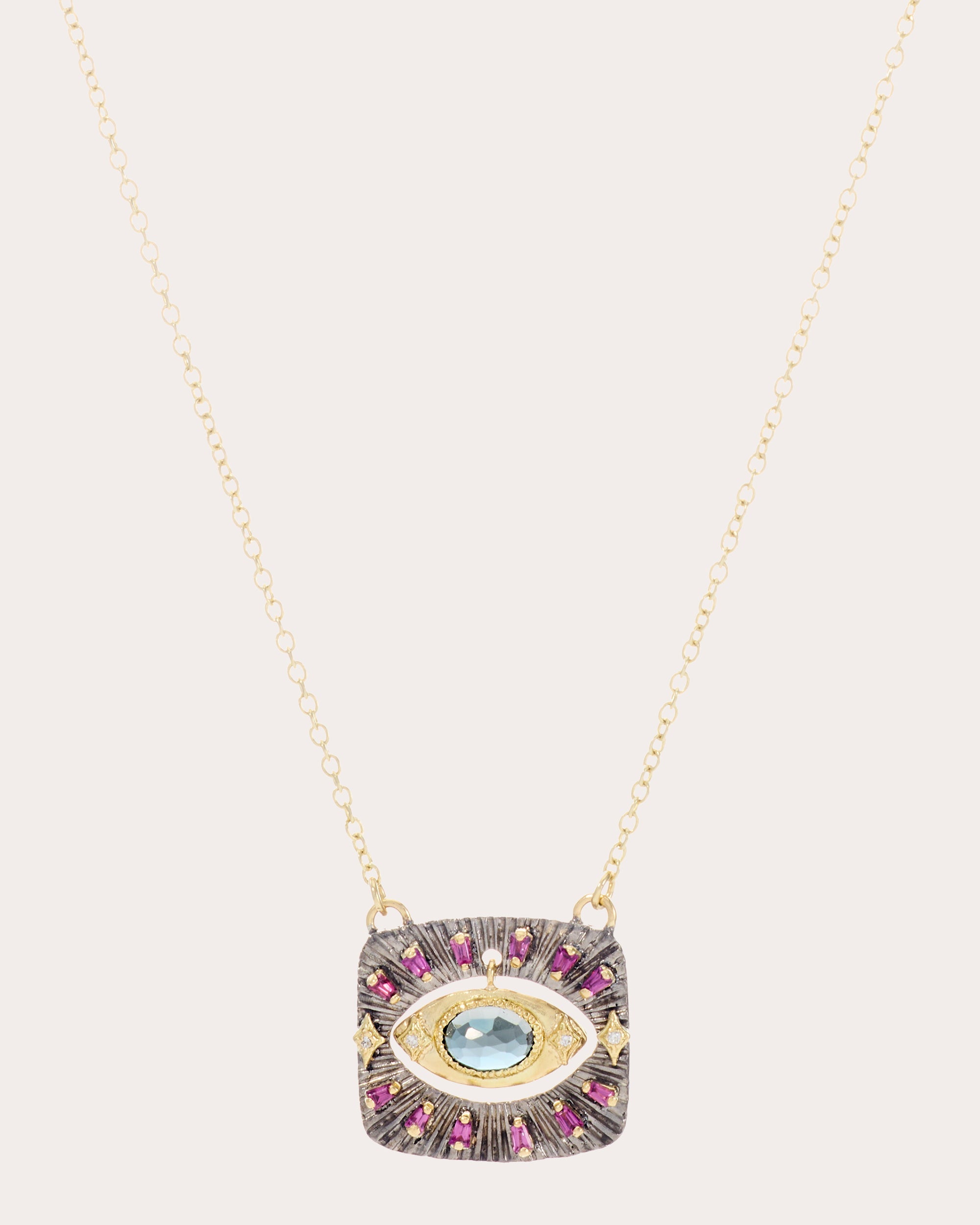 Topaz & Iolite Two-Tone Evil Eye Pendant Necklace