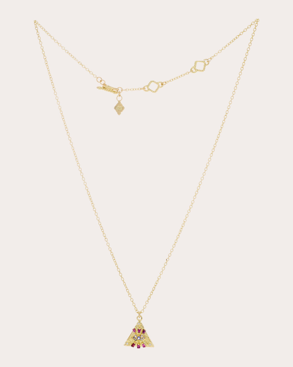 Rhodolite & Iolite 18k Gold Evil Eye Triangle Pendant Necklace
