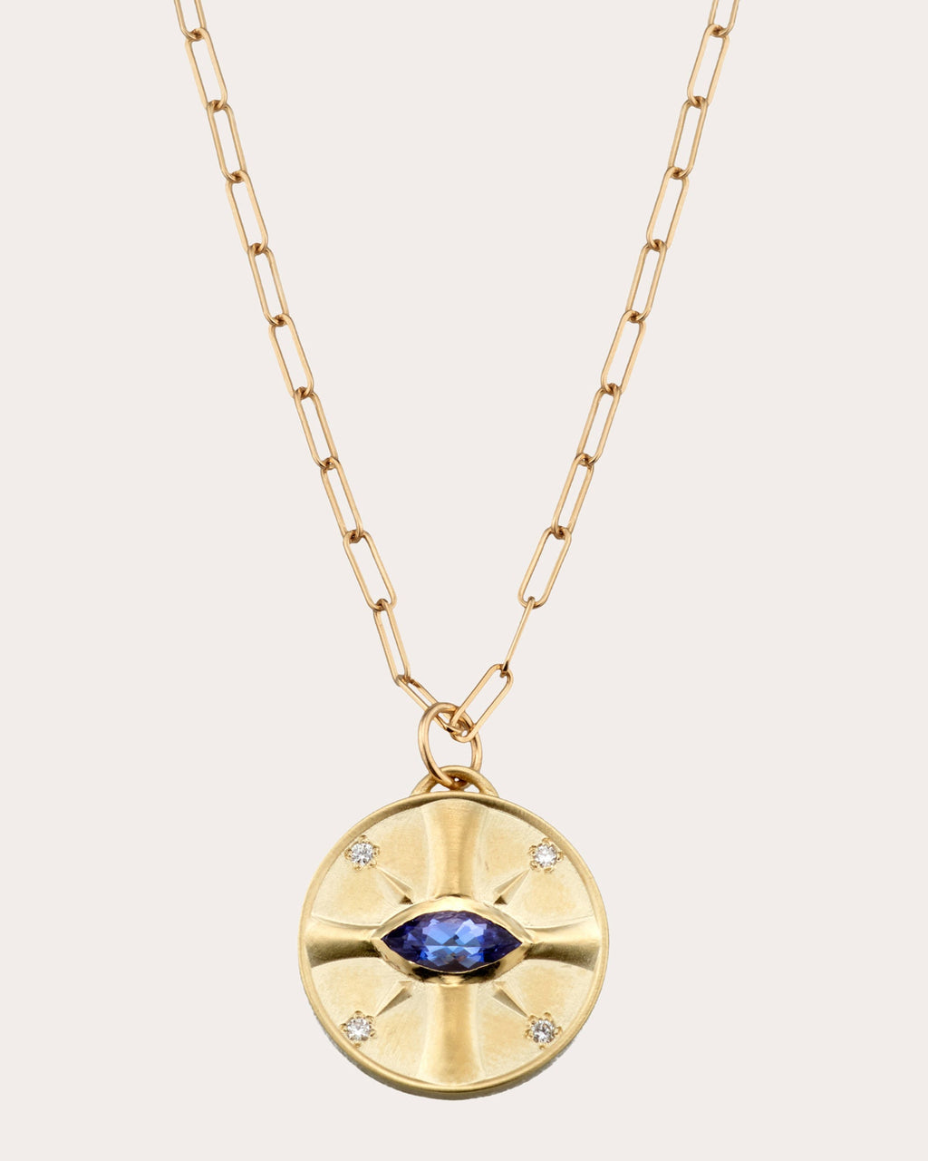 Tanzanite & Diamond Eye of the Sun Pendant Necklace
