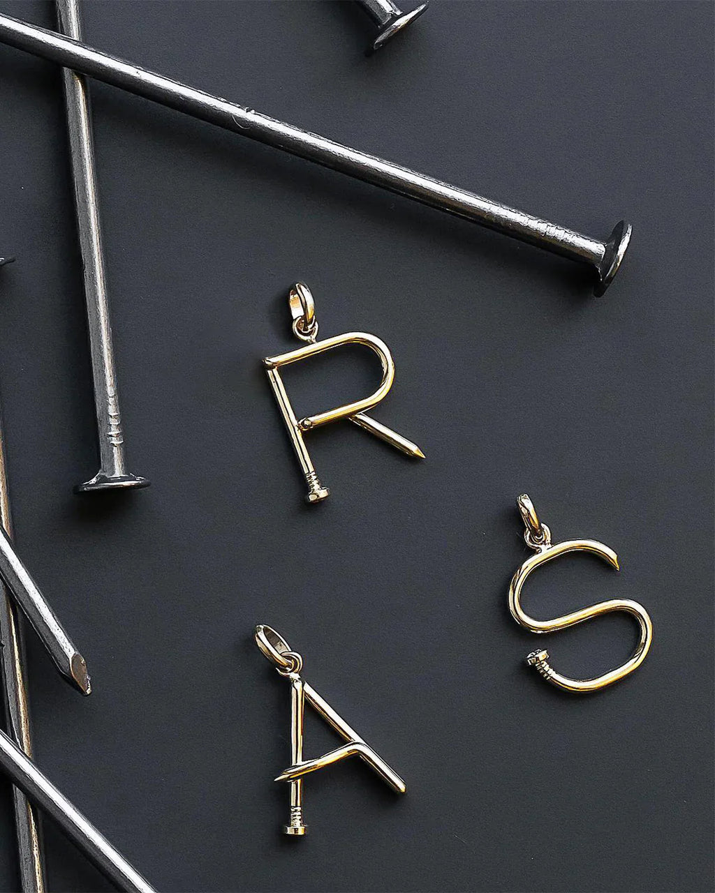 14k Gold Large Nail Initial Pendant Necklace
