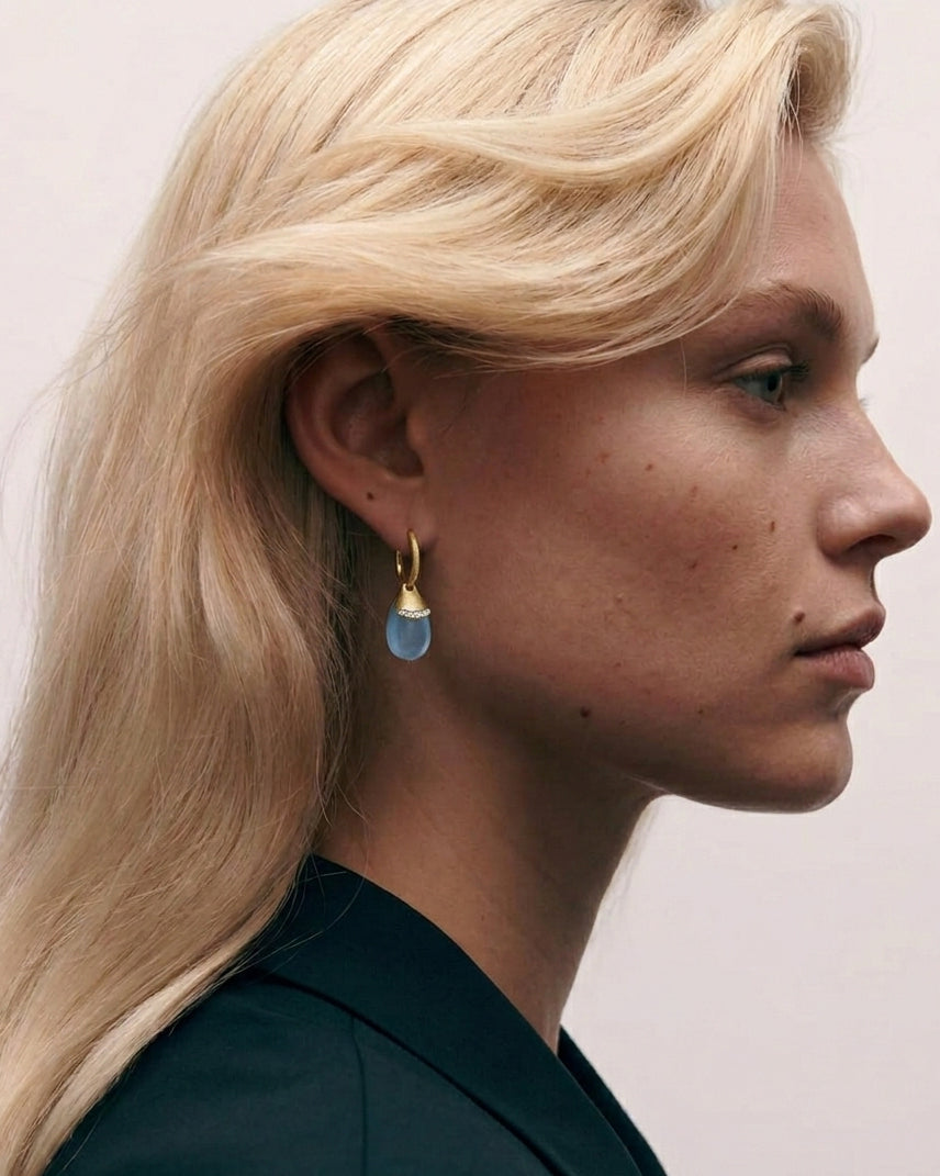 Diamond & Aquamarine 18k Gold Ciliegine Drop Earrings