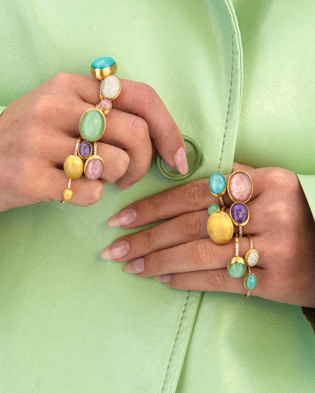 Amazonite & Diamond 18k Gold Small Boules Ring