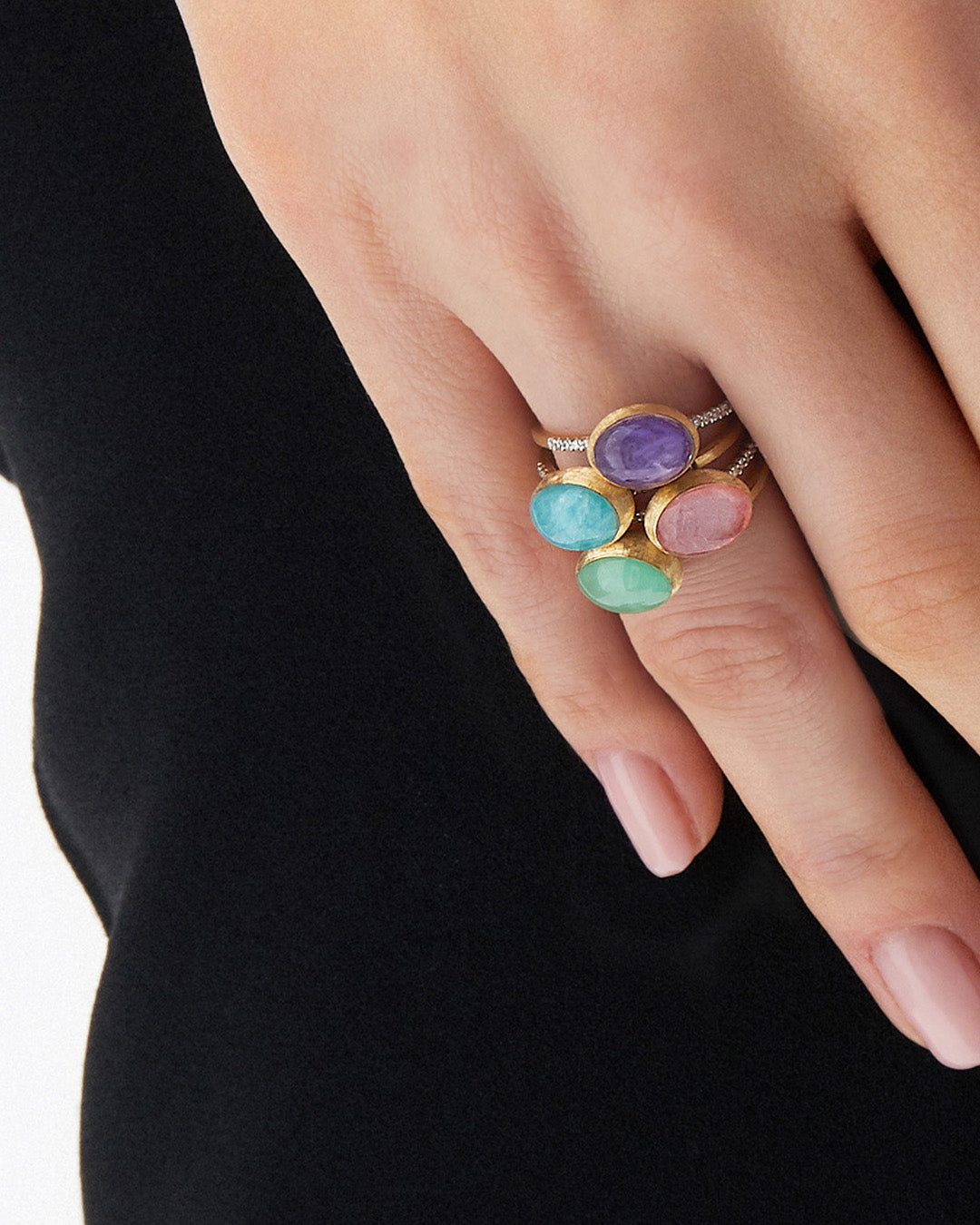 Amazonite & Diamond 18k Gold Medium Boules Ring