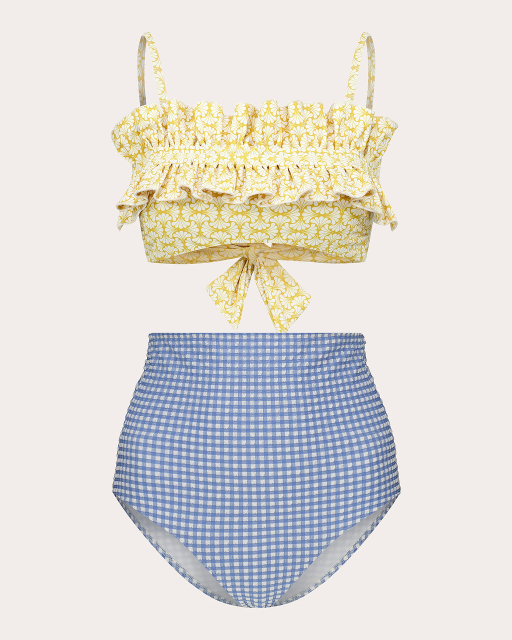 Ara Gingham High-Rise Bikini Bottoms