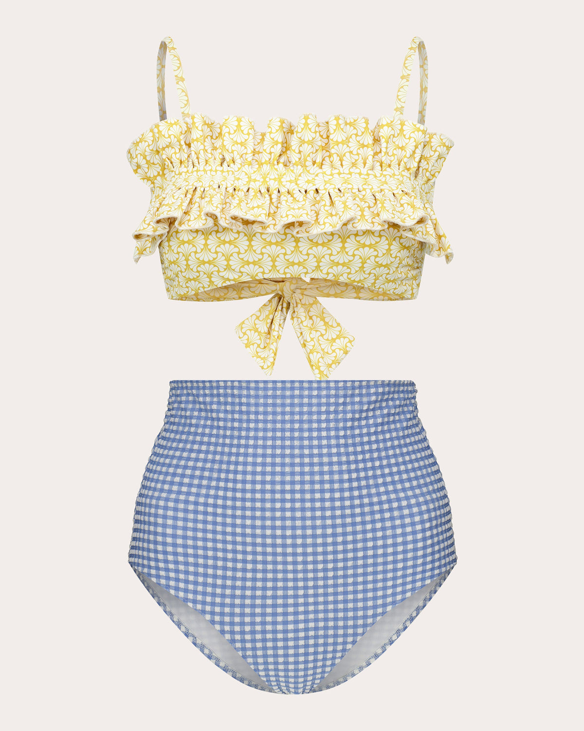 Ara Gingham High-Rise Bikini Bottoms