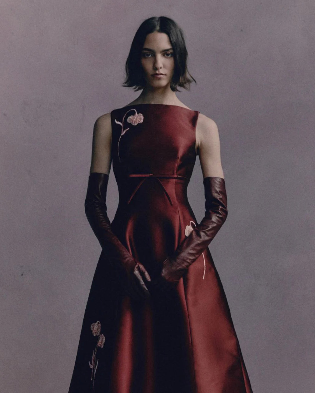 Embroidered Mikado Flared Midi Dress