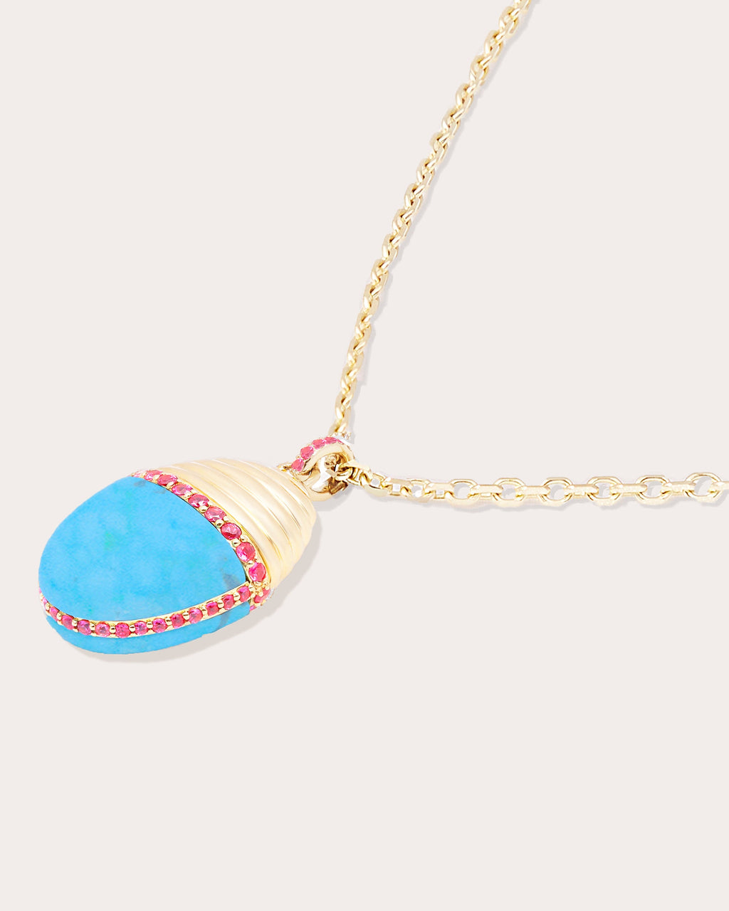 Pink Sapphire & Turquoise 14k Gold Found Cap Large Pendant Necklace
