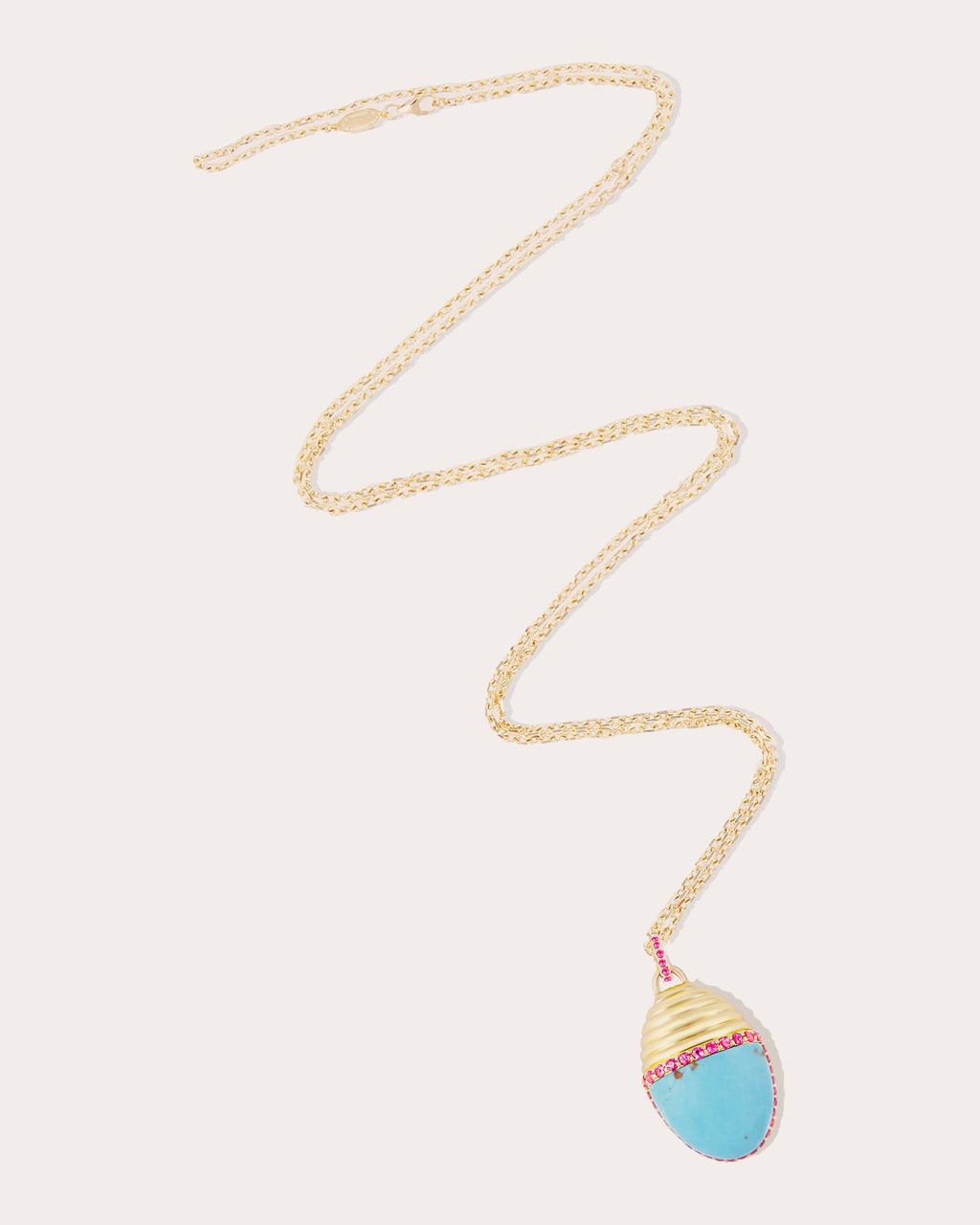 Pink Sapphire & Turquoise 14k Gold Found Cap Large Pendant Necklace