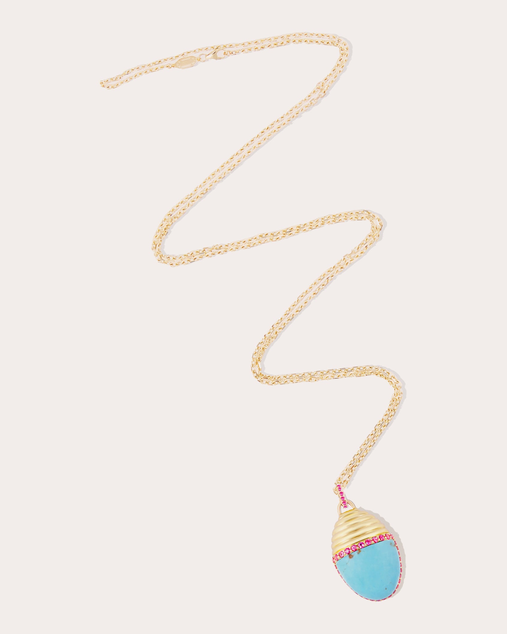 Pink Sapphire & Turquoise 14k Gold Found Cap Large Pendant Necklace