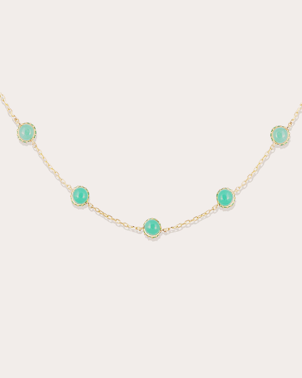 Tsavorite & Chrysoprase Cabochon 14k Gold Found Station Necklace