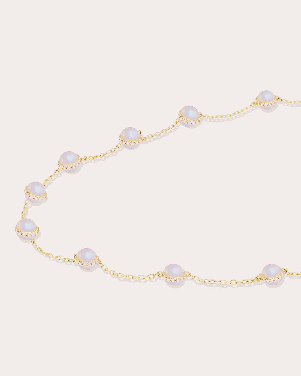 Diamond & Moonstone 14k Gold Found Station Necklace