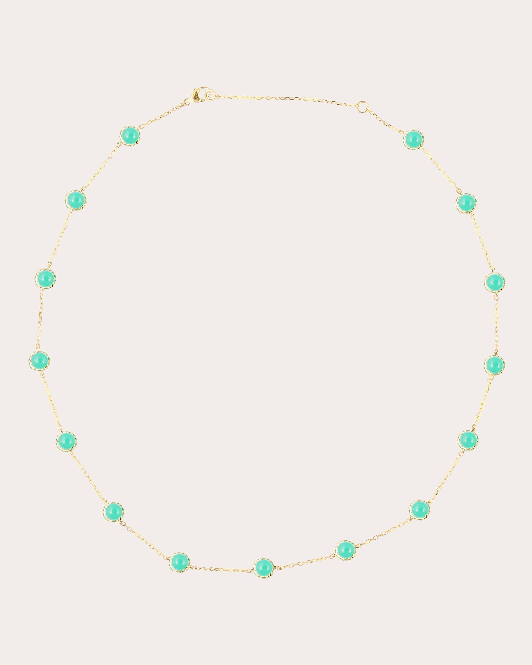 Tsavorite & Chrysoprase Cabochon 14k Gold Found Station Necklace