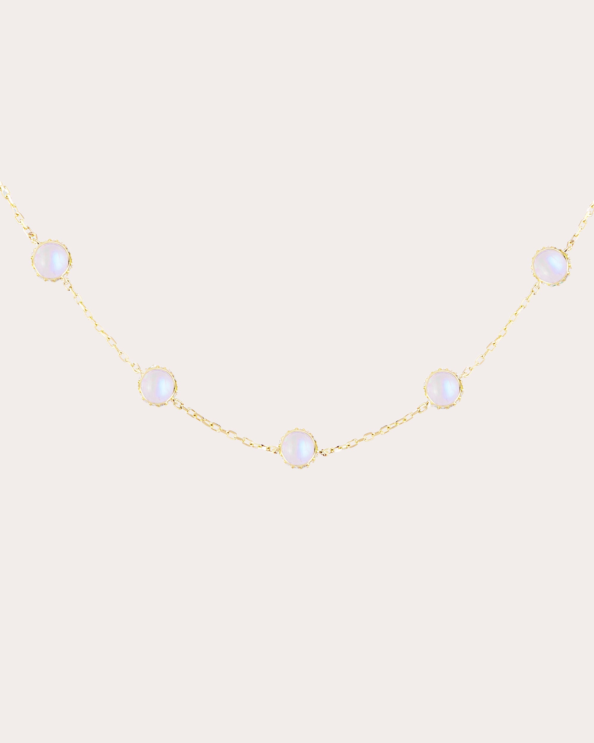 Diamond & Moonstone 14k Gold Found Station Necklace