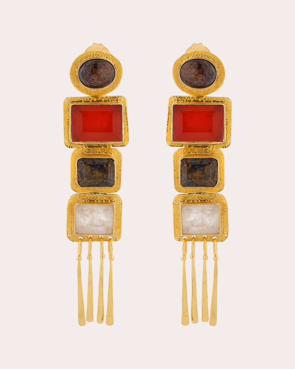 Bronzite & Moonstone Nefertiti Drop Earrings