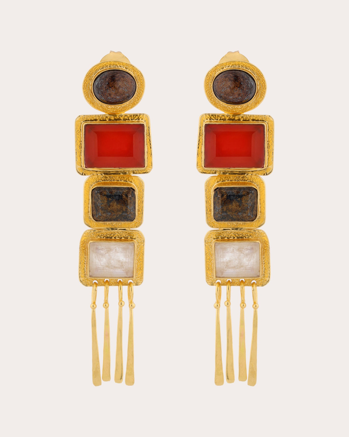 Bronzite & Moonstone Nefertiti Drop Earrings