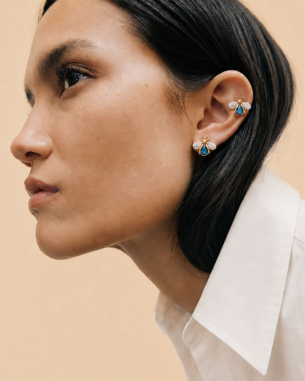 Blue Topaz & Diamond Abeja Real Stud Earrings