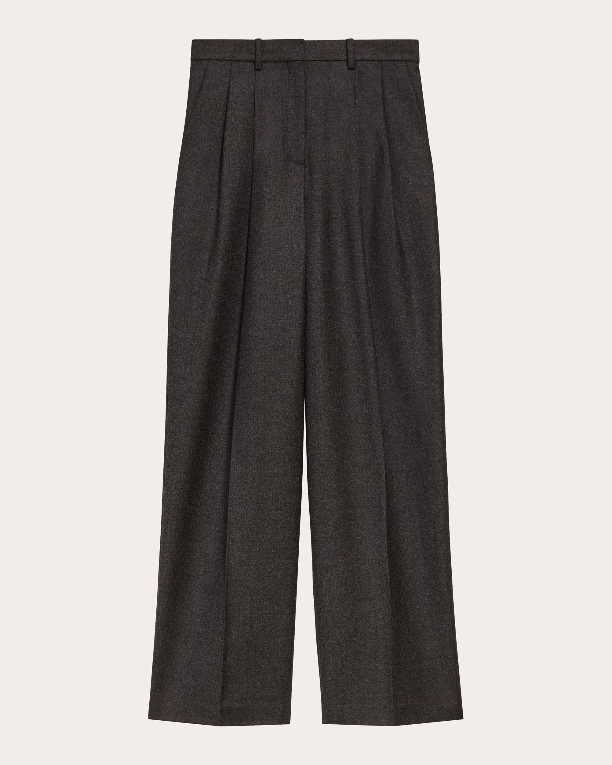 Pleated Wool-Flannel Wide-Leg Pants
