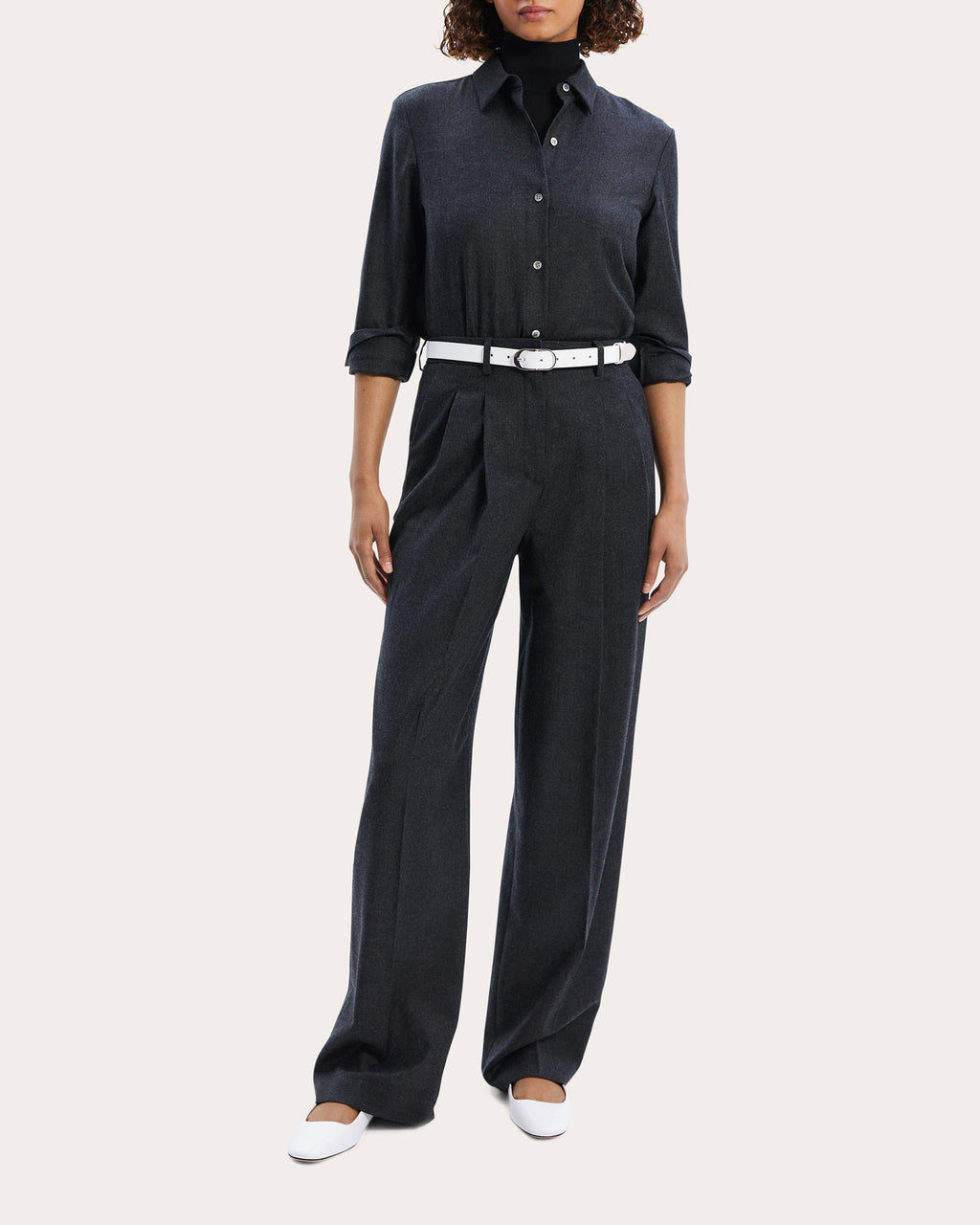 Pleated Wool-Flannel Wide-Leg Pants