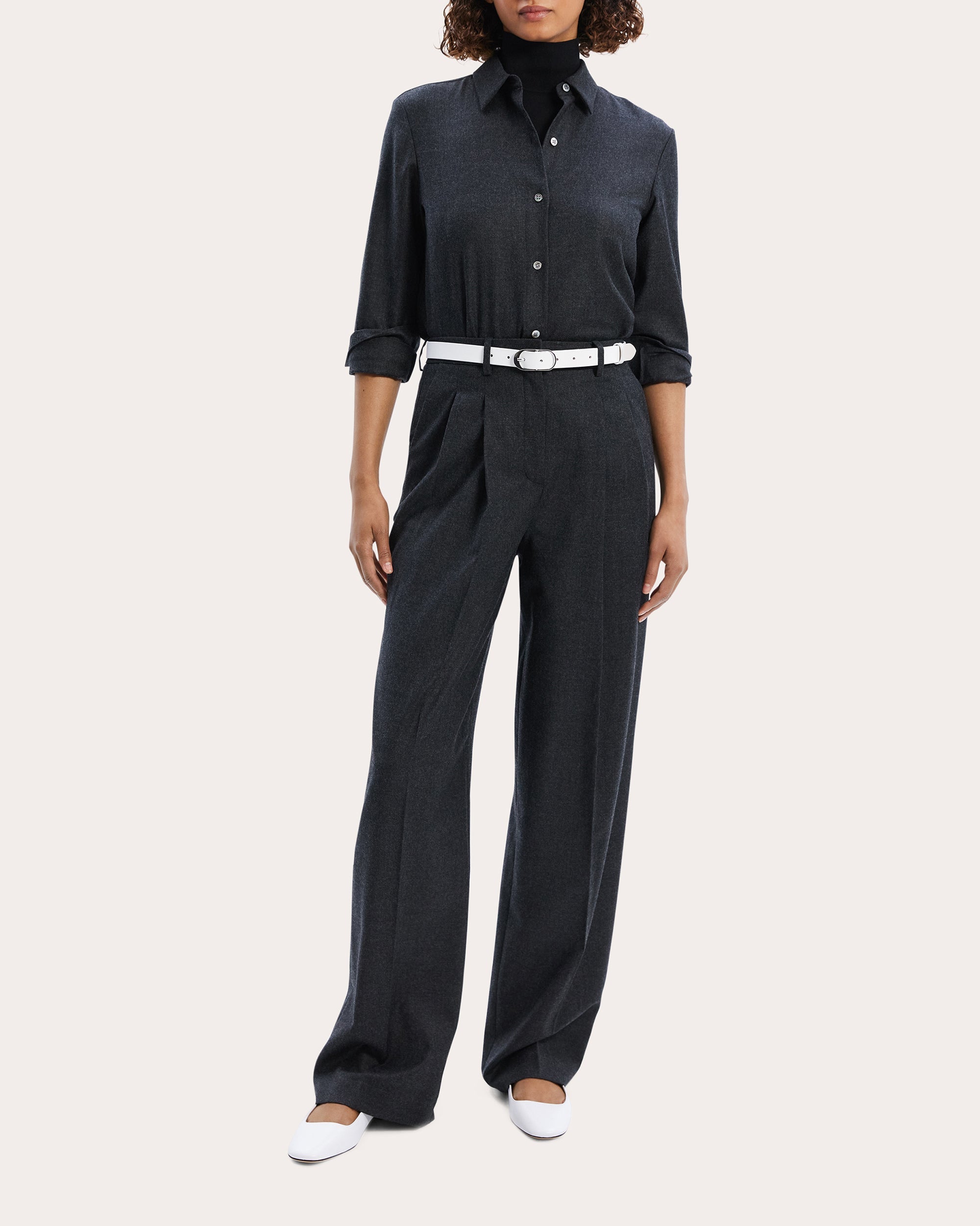 Pleated Wool-Flannel Wide-Leg Pants