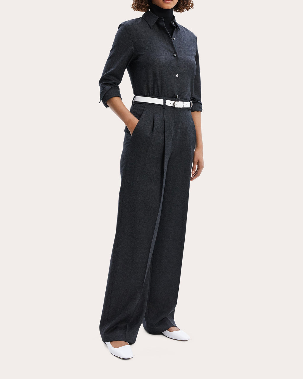Pleated Wool-Flannel Wide-Leg Pants
