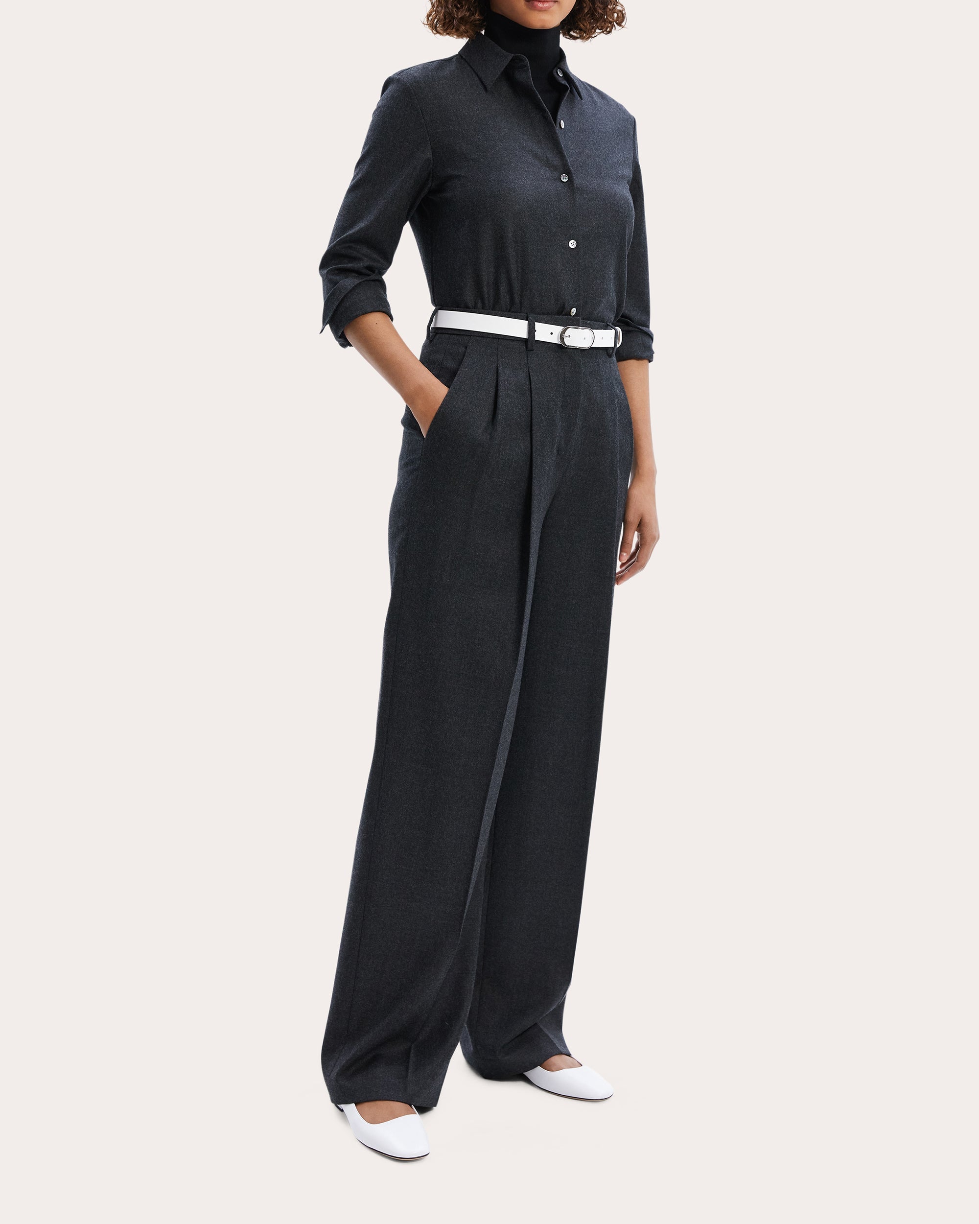 Pleated Wool-Flannel Wide-Leg Pants