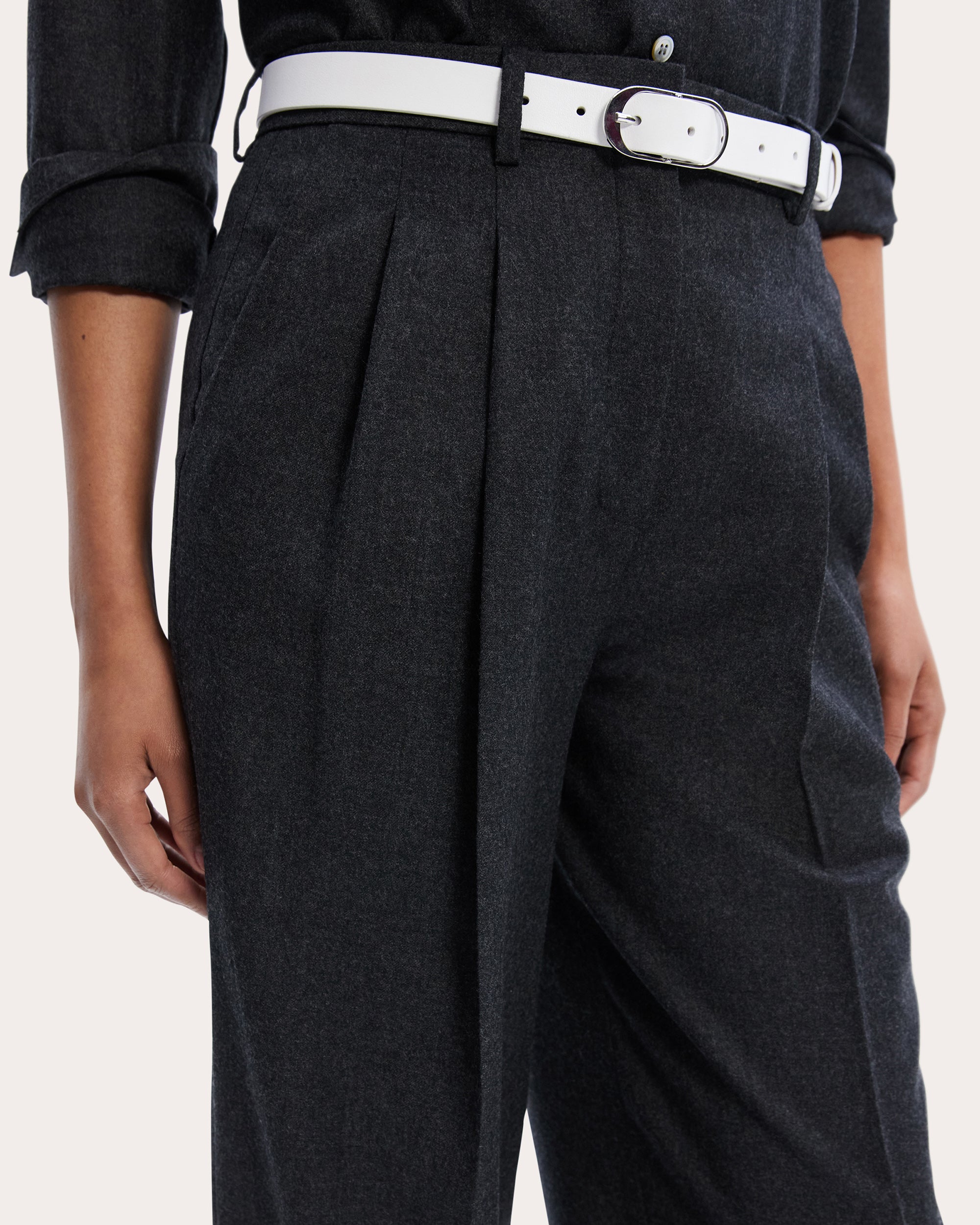 Pleated Wool-Flannel Wide-Leg Pants