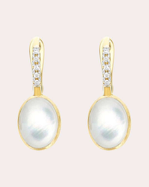 Diamond & Mother of Pearl 18k Gold Small Ciliegine Drop Earrings