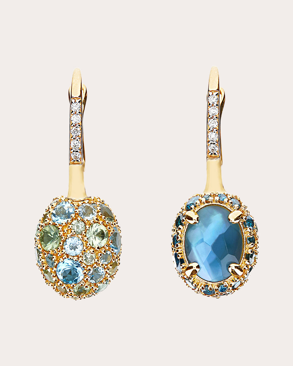 Green Sapphire & Blue Topaz 18k Gold Reverse Ciliegine Drop Earrings