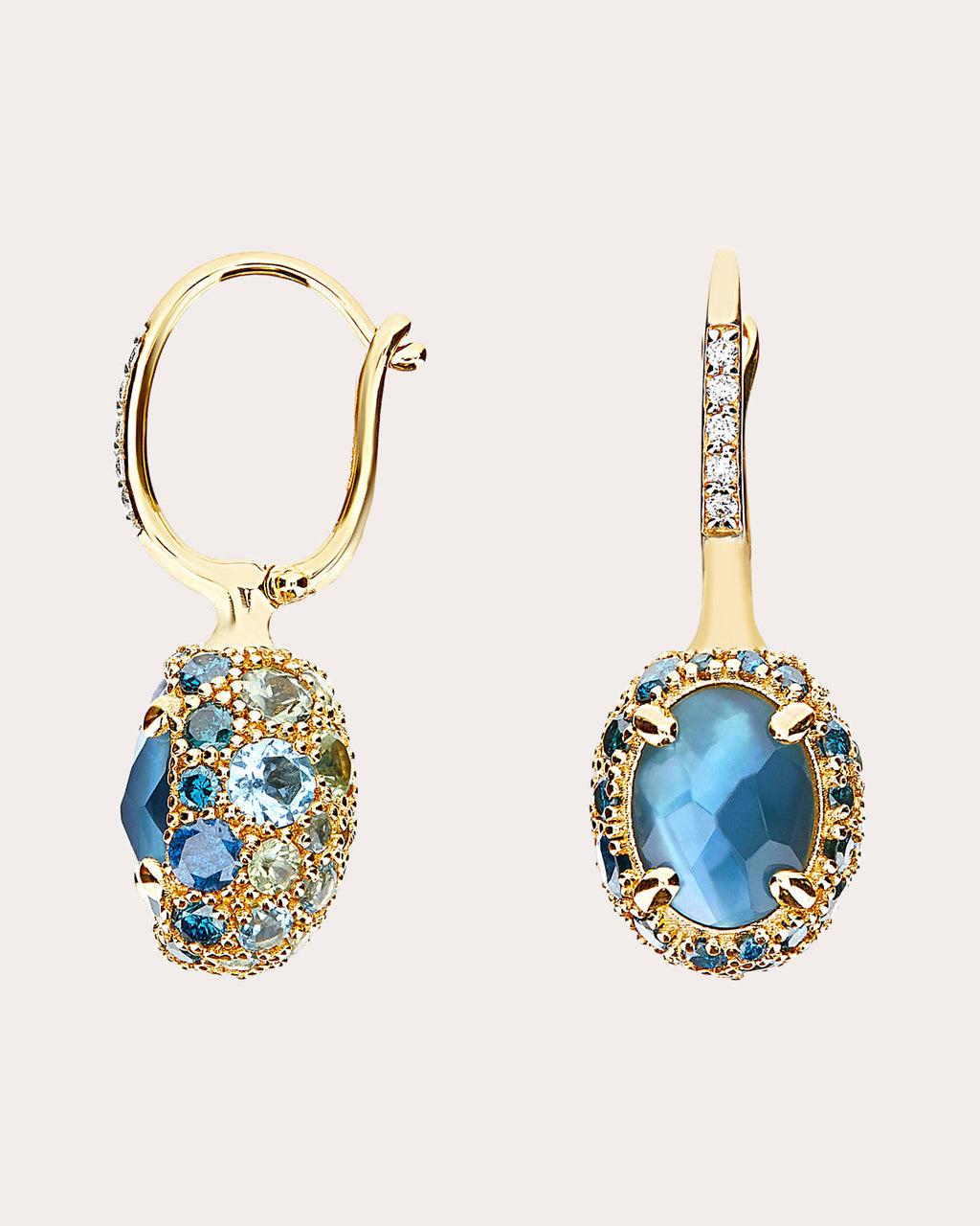 Green Sapphire & Blue Topaz 18k Gold Reverse Ciliegine Drop Earrings
