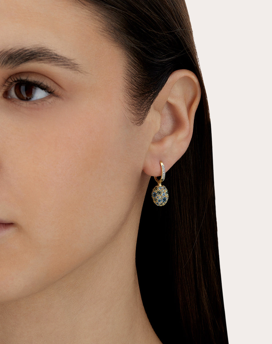 Green Sapphire & Blue Topaz 18k Gold Reverse Ciliegine Drop Earrings