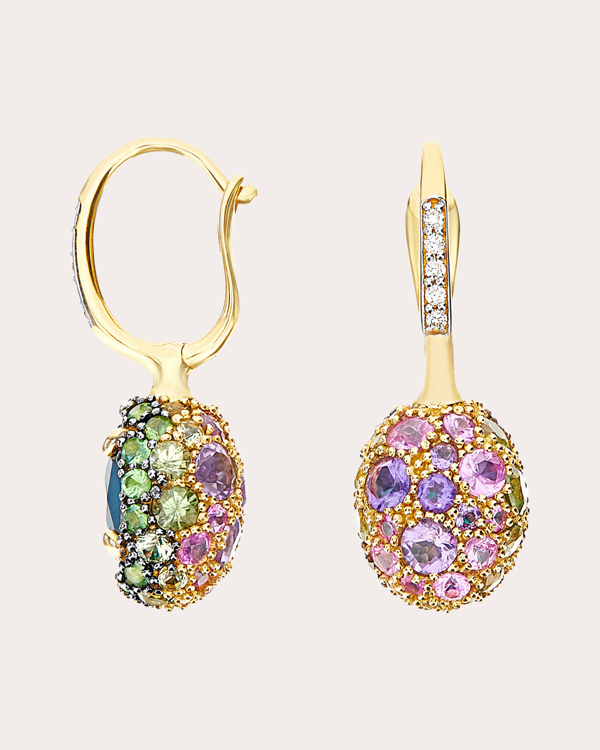 Labradorite & Amethyst 18k Gold Reverse Ciliegine Drop Earrings