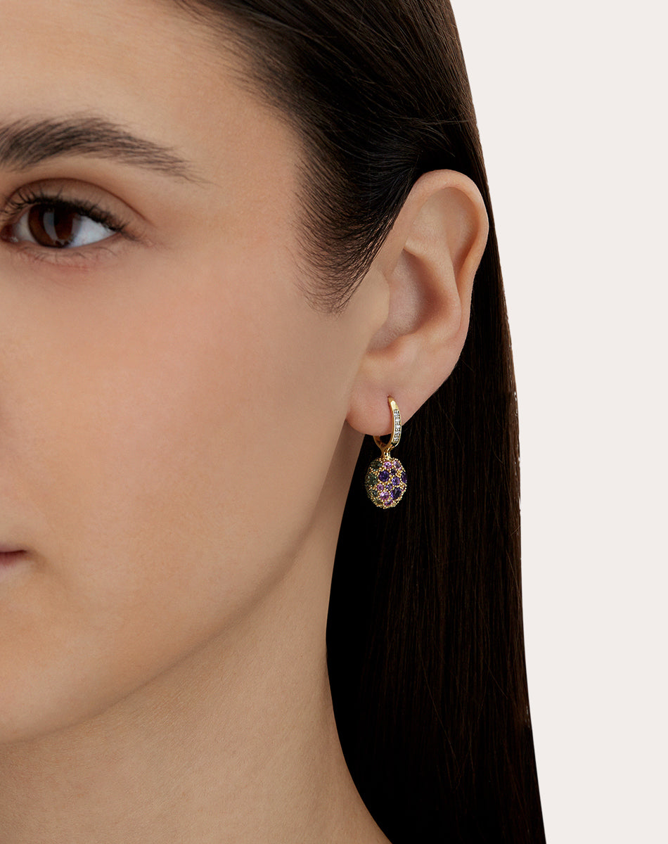 Labradorite & Amethyst 18k Gold Reverse Ciliegine Drop Earrings
