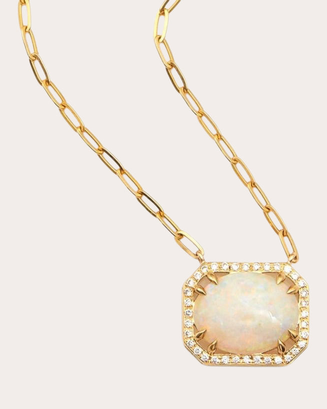 Opal & Diamond Portrait Pendant Necklace