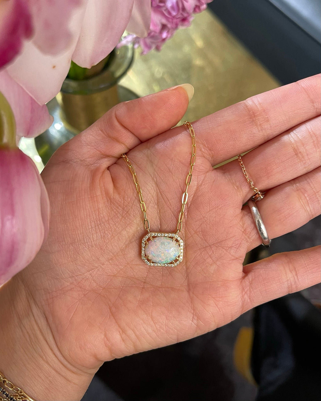 Opal & Diamond Portrait Pendant Necklace